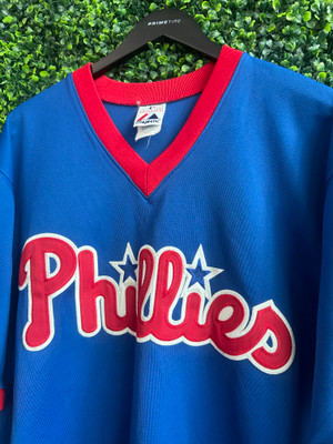 Philadelphia Phillies Stitches Cooperstown Collection Wordmark V-Neck Jersey  - White