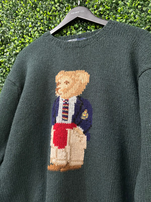 VINTAGE POLO GREEN BEAR SWEATER