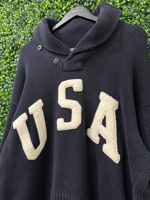 VINTAGE POLO USA SHAWL KNIT SWEATER