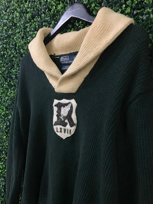 VINTAGE POLO RALPH LAUREN GREEN/TAN SHAWL SWEATER