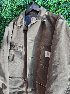 VINTAGE CARHARTT BLANKET LINED BUTTON UP CHORE JACKET (M)