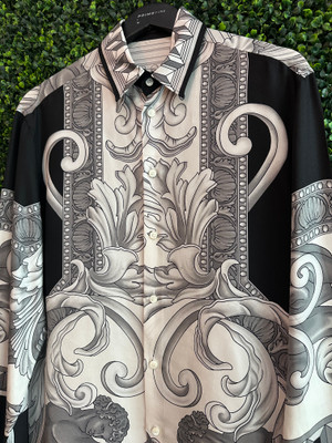 VERSACE GREY SILK BUTTON UP SHIRT (SZ XL)