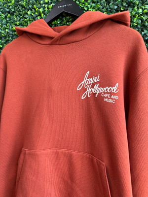 AMIRI HOLLYWOOD CAFE & MUSIC ORANGE HOODIE (SZ L)