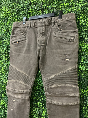 BALMAIN GREY BIKER DENIM JEANS (SZ 36)