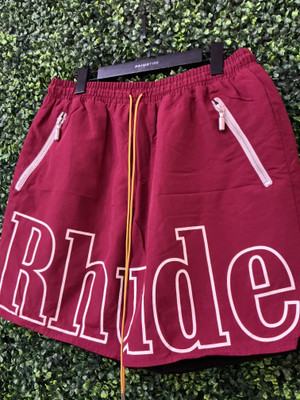 RHUDE BURGUNDY DRAWSTRING SHORTS