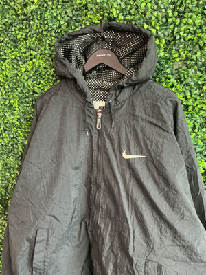 VINTAGE NIKE QUILT LINED BLACK NET HOODED TRACK JACKET