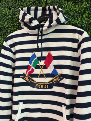 POLO RALPH LAUREN RETRO CROSS FLAGS WHITE/BLUE STRIPED HOODIE
