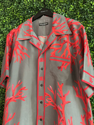 DOLCE & GABBANA GREY/RED SILK HABOTAI SHIRT