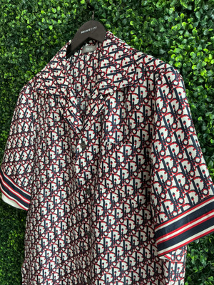 CHRISTIAN DIOR GREY/NAVY OBLIQUE BUTTON UP