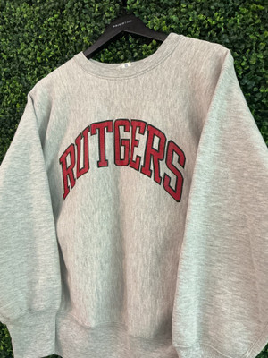 VINTAGE RUTGERS GREY REVERSE WEAVE CHAMPION CREWNECK