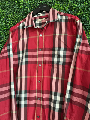 BURBERRY BRIT MEN'S RED & BLACK NOVA CHECK BUTTON UP SHIRT (SZ XL)