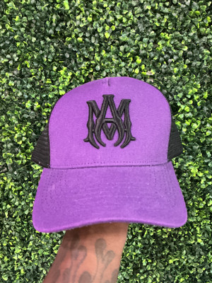 AMIRI PURPLE LOGO EMBROIDERED TRUCKER HAT