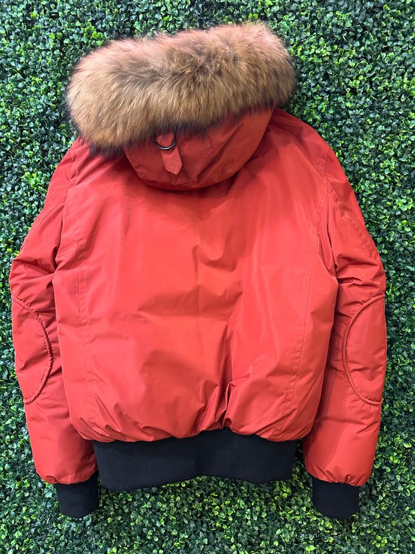 RED MACKAGE LEATHER STRIP PUFFER