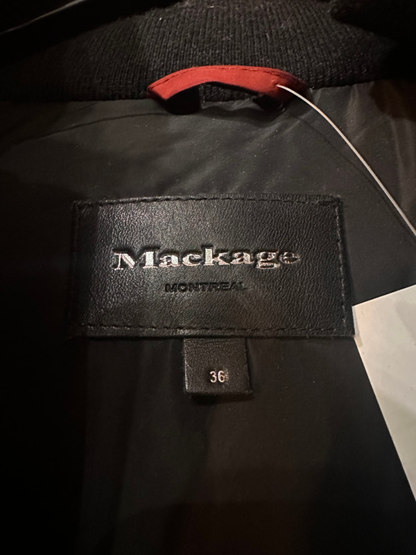 RED MACKAGE LEATHER STRIP PUFFER