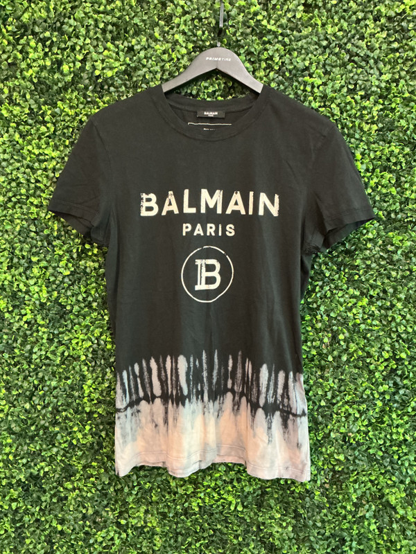BALMAIN BLACK TIE-DYE LOGO T-SHIRT (S)