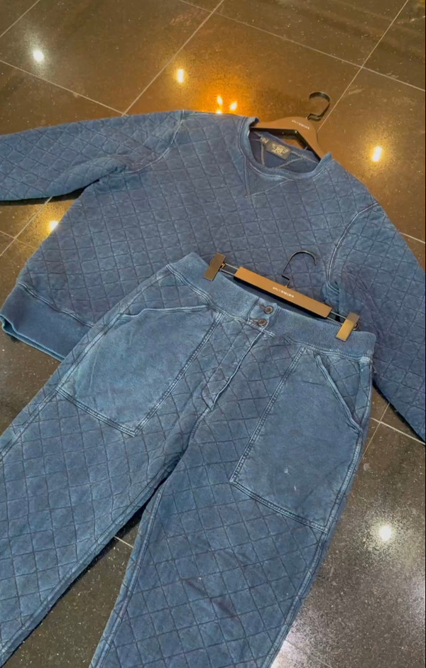 RALPH LAUREN RRL DENIM DIAMOND QUILTED SWEAT SUIT SET (XL)