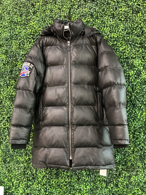 AVIREX BLACK LEATHER LONG PUFFER (SZ M)