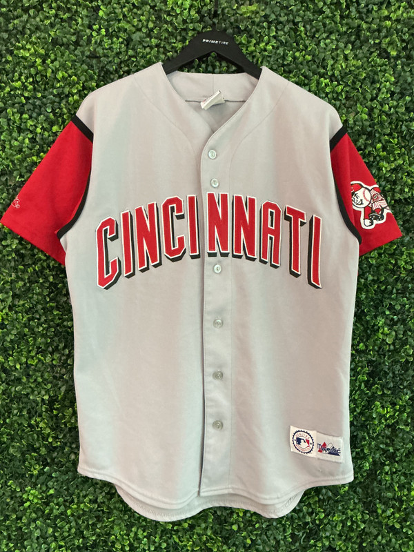 VINTAGE CINCINNATI REDS MAJESTIC GREY/RED JERSEY