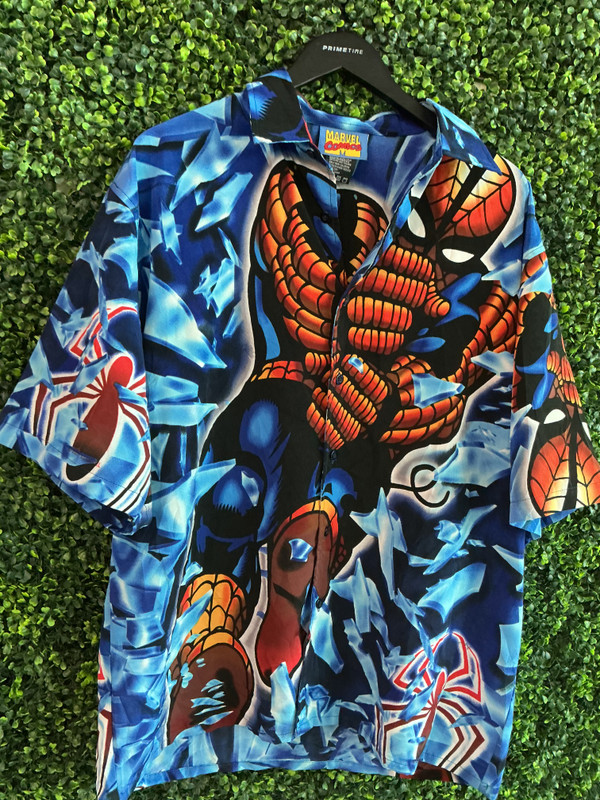 VINTAGE 2001 MARVEL COMICS SPIDERMAN BUTTON UP SHIRT