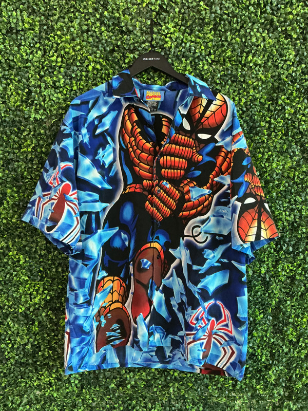 VINTAGE 2001 MARVEL COMICS SPIDERMAN BUTTON UP SHIRT
