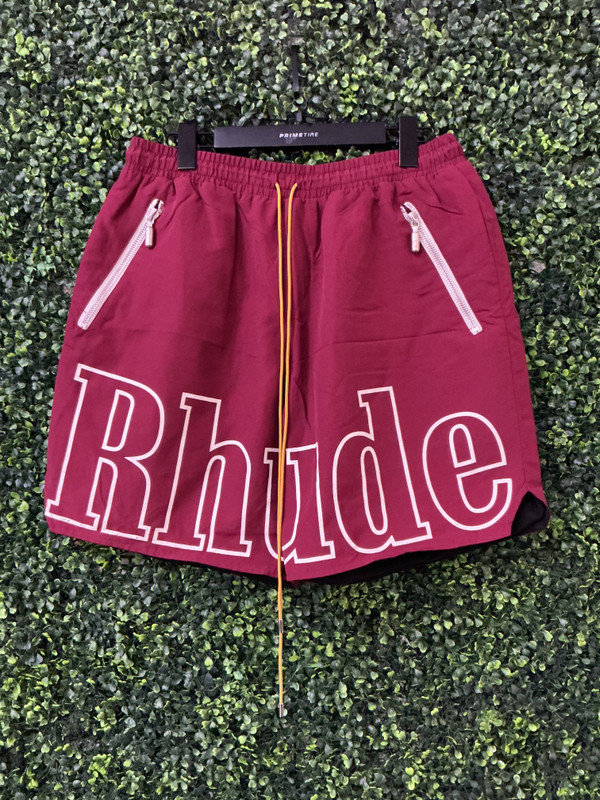 RHUDE BURGUNDY DRAWSTRING SHORTS