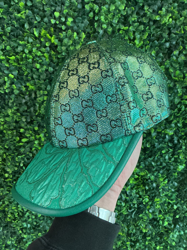 BRAND NEW GUCCI GORRA GG LAME JACQUARD VERDE CAP (SZ XS)