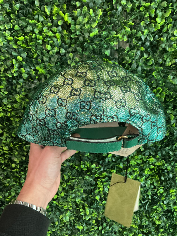 BRAND NEW GUCCI GORRA GG LAME JACQUARD VERDE CAP (SZ XS)