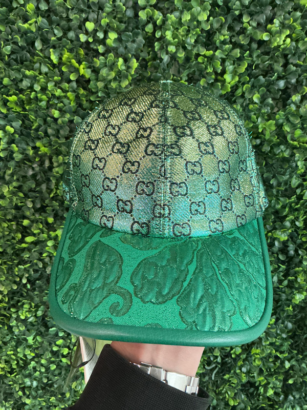 BRAND NEW GUCCI GORRA GG LAME JACQUARD VERDE CAP (SZ XS)