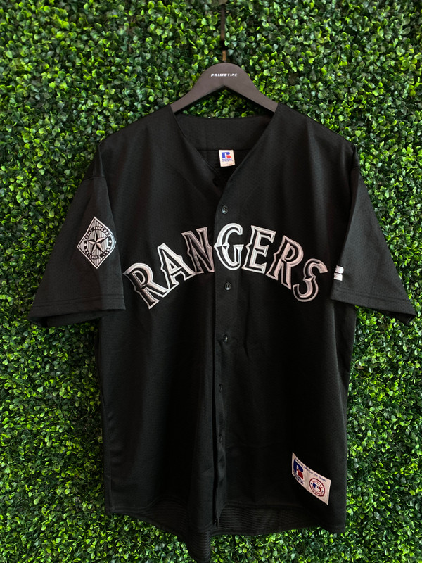 VINTAGE TEXAS RANGERS BLACK ON BLACK RUSSELL ATHLETIC JERSEY