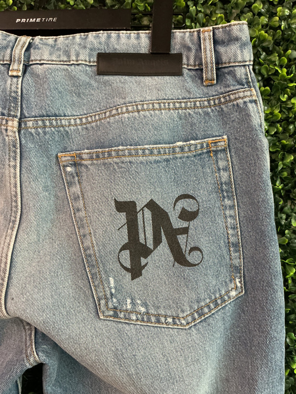 PALM ANGELS LIGHT BLUE DISTRESSED DENIM (SZ 34)
