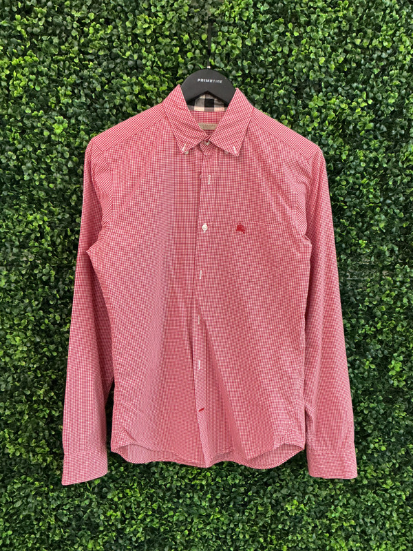 BURBERRY BRIT RED/WHITE LONG SLEEVE BUTTON UP (SZ S)