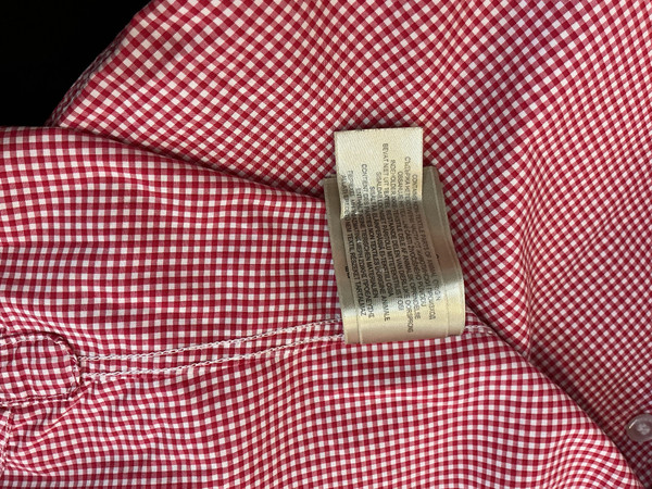 BURBERRY BRIT RED/WHITE LONG SLEEVE BUTTON UP (SZ S)