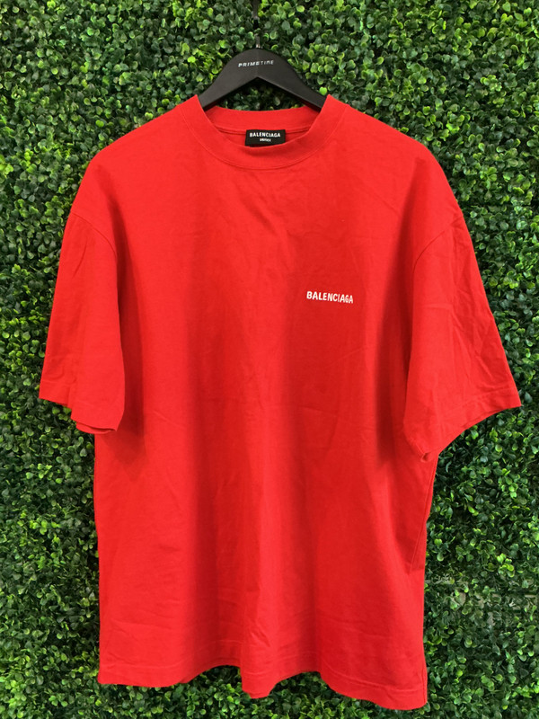 BALENCIAGA RED LOGO PRINT TEE