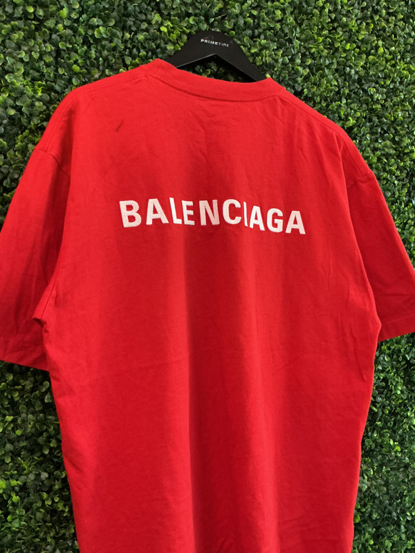 BALENCIAGA RED LOGO PRINT TEE