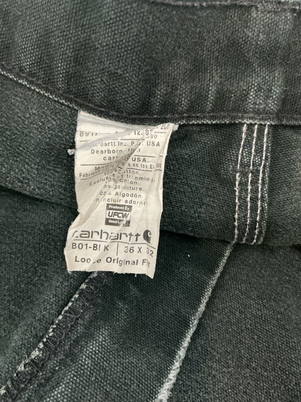 VINTAGE CARHARTT BLACK UNION MADE DOUBLE KNEE PANTS (SZ 36)
