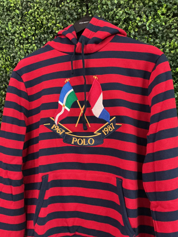 POLO RAPLH LAUREN RED/BLUE STRIPED CROSS FLAGS HOODIE