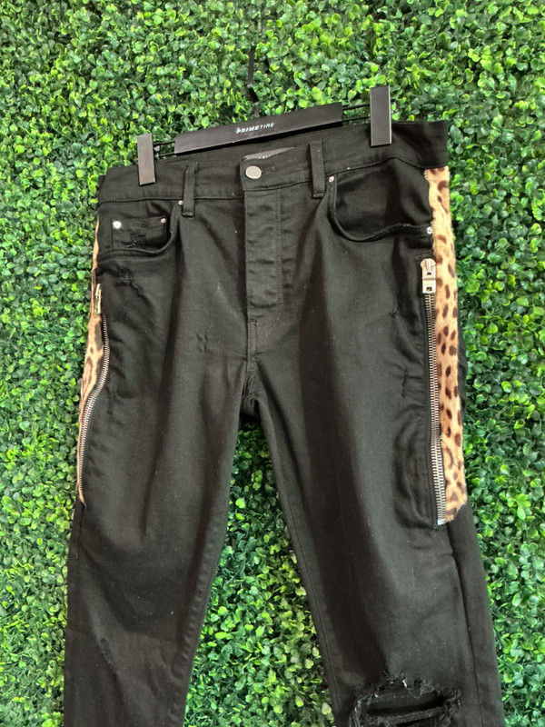 AMIRI BLACK LEOPARD FUR JEANS (SZ 31)