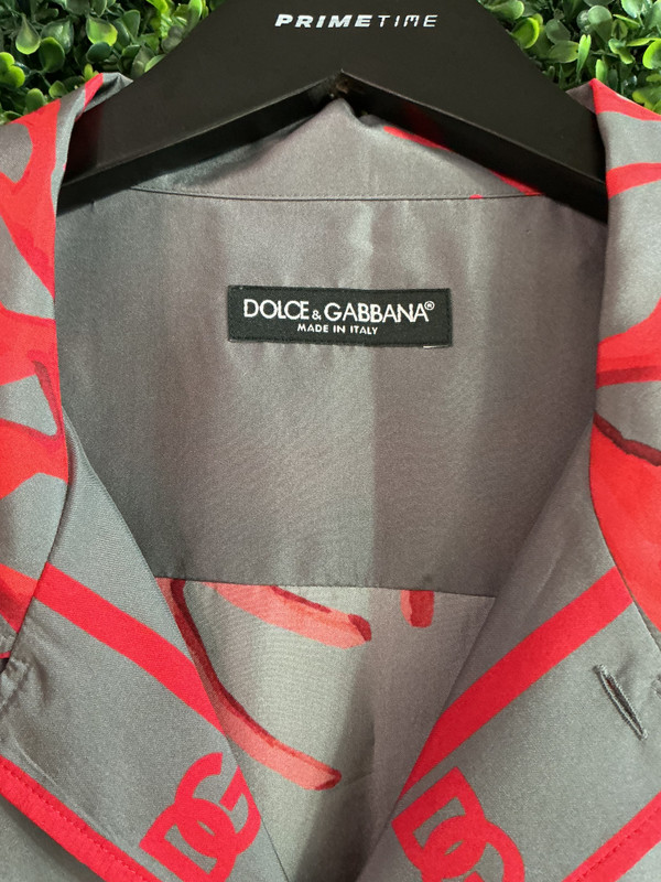 DOLCE & GABBANA GREY/RED SILK HABOTAI SHIRT