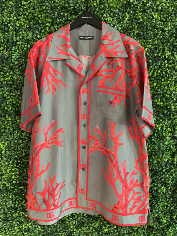 DOLCE & GABBANA GREY/RED SILK HABOTAI SHIRT