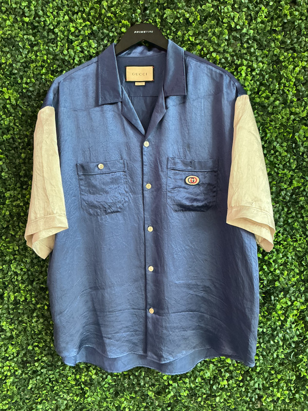 GUCCI SILK INTERLOCKING LOGO BOWLING SHIRT