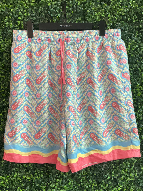 CASABLANCA CANDY PING PONG MONOGRAM SILK SHORTS (SZ XL)