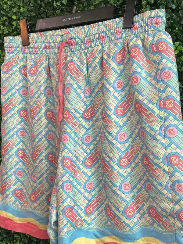 CASABLANCA CANDY PING PONG MONOGRAM SILK SHORTS (SZ XL)