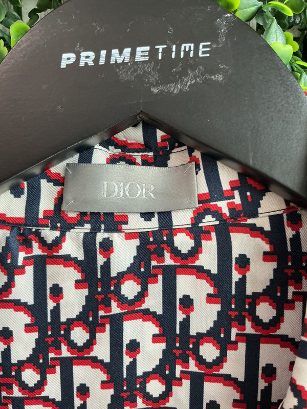 CHRISTIAN DIOR GREY/NAVY OBLIQUE BUTTON UP