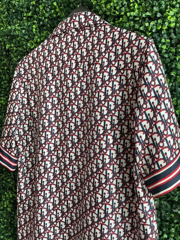 CHRISTIAN DIOR GREY/NAVY OBLIQUE BUTTON UP