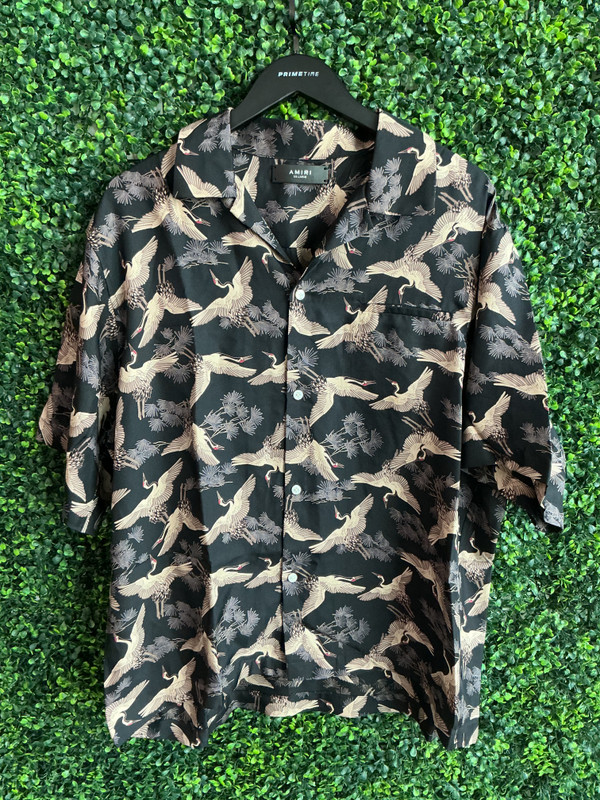 AMIRI SHORT SLEEVE SILK CRANE SHIRT