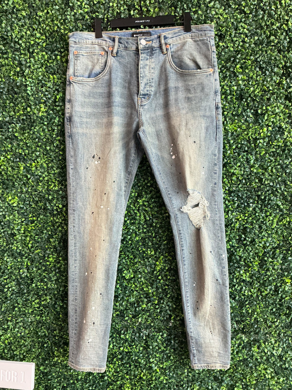 PURPLE BRAND BLUE PAINT SPLATTER JEANS (SZ 34)