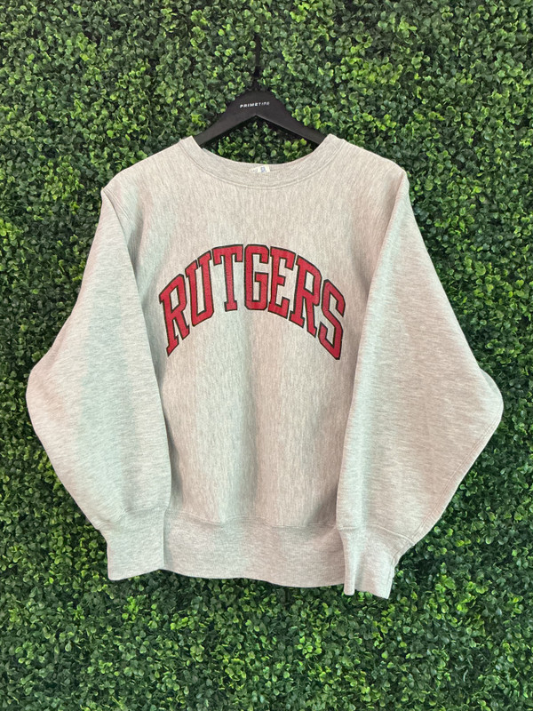 VINTAGE RUTGERS GREY REVERSE WEAVE CHAMPION CREWNECK