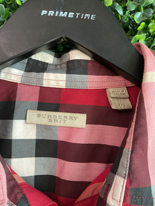 BURBERRY BRIT MEN'S RED & BLACK NOVA CHECK BUTTON UP SHIRT (SZ XL)