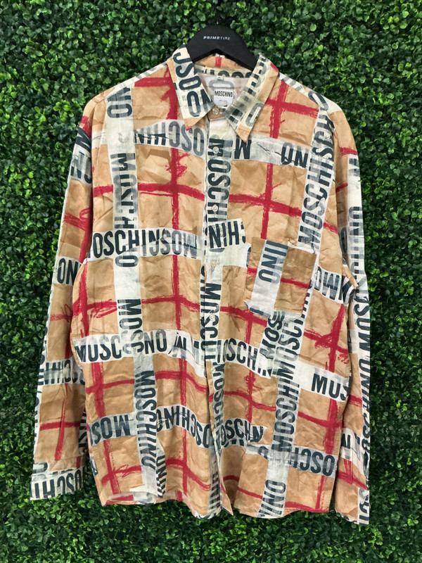 VINTAGE MOSCHINO LOGO TAPE BUTTON UP SHIRT