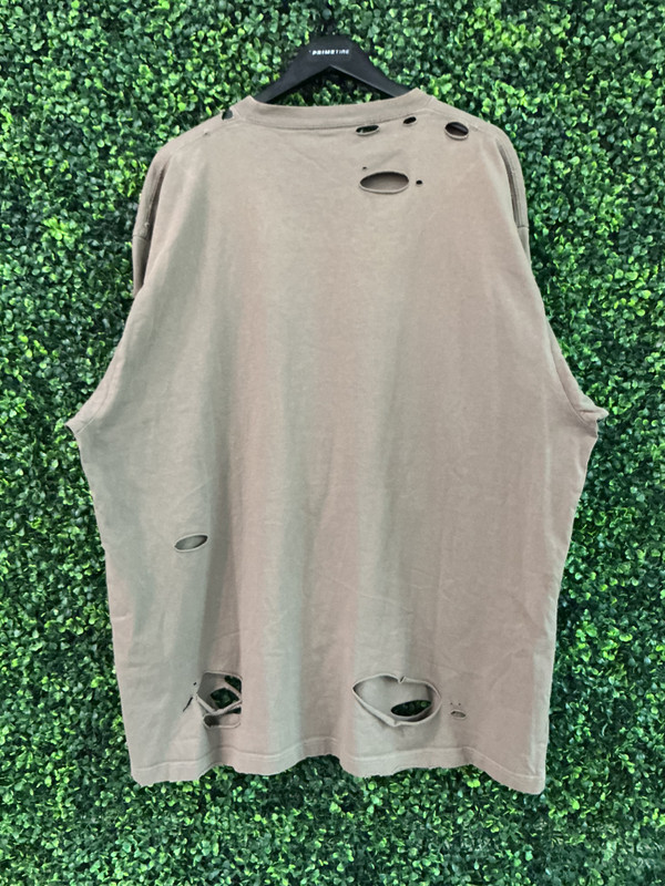 BALENCIAGA OVERSIZED DISTRESSED LOGO TEE TAN